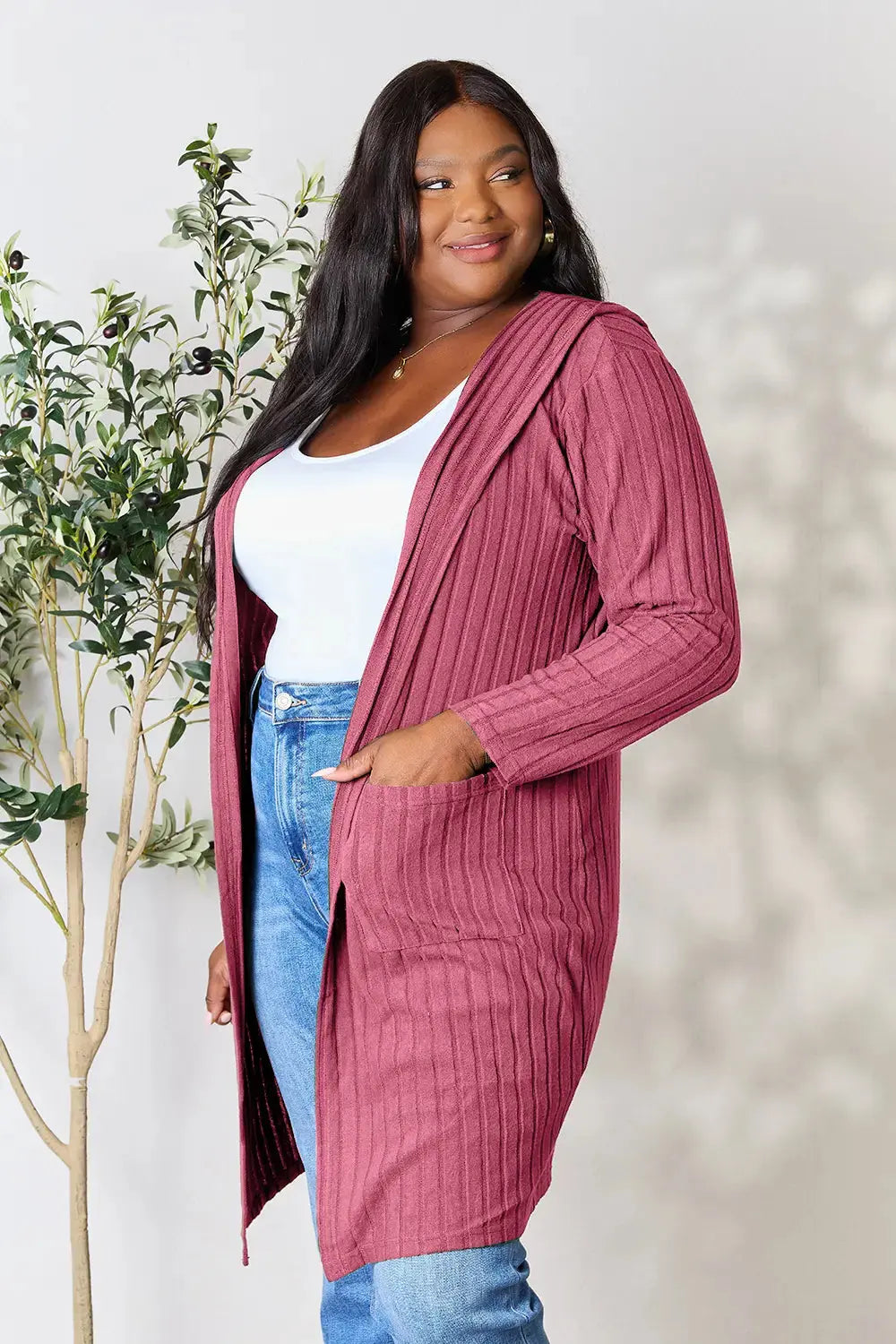 Basic Bae Full Size Hooded Sweater Cardigan - Love Salve